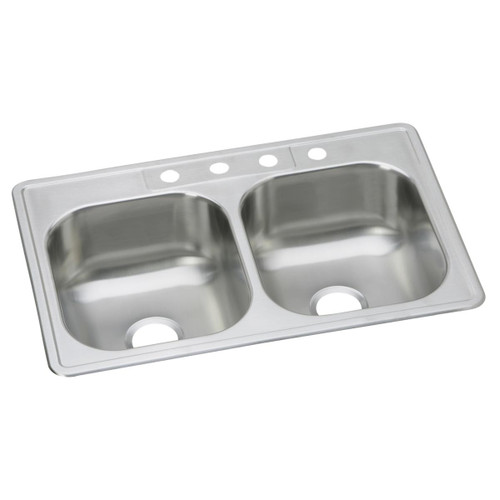 ELKAY  DSE233224 Dayton Stainless Steel 33" x 22" x 8-1/16", 4-Hole Equal Double Bowl Drop-in Sink