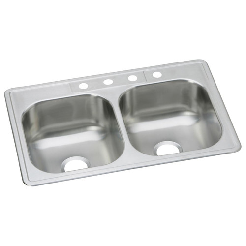 ELKAY DSE233213 Dayton Stainless Steel 33" x 21-1/4" x 8-1/16", 3-Hole Equal Double Bowl Drop-in Sink