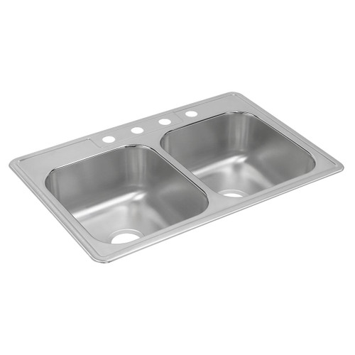 ELKAY  DXR33221 Dayton Stainless Steel 33" x 22" x 8-3/16", 1-Hole Equal Double Bowl Drop-in Sink