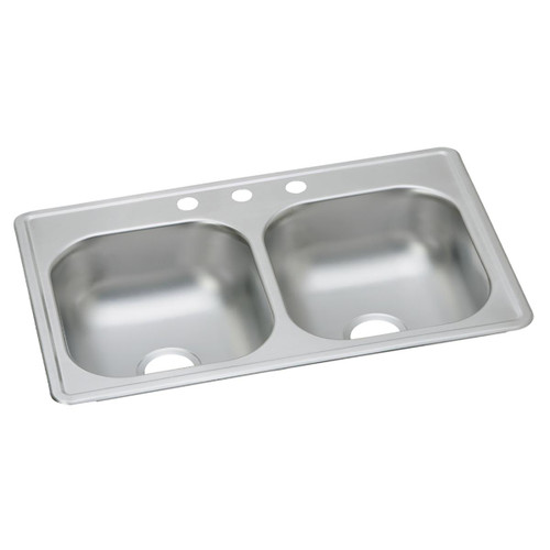 ELKAY  D233193 Dayton Stainless Steel 33" x 19" x 6-7/16", 3-Hole Equal Double Bowl Drop-in Sink