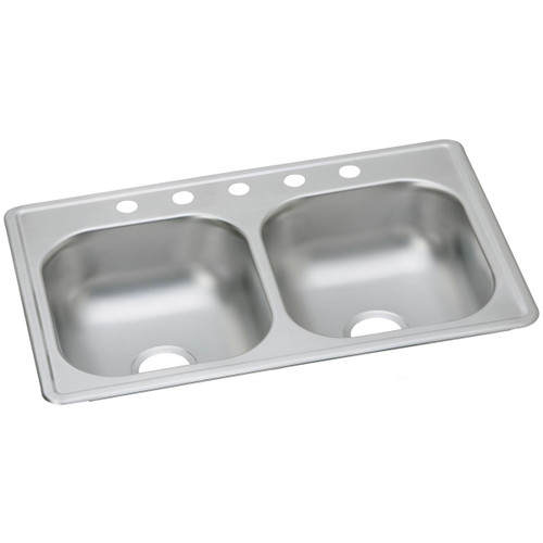 ELKAY  D233195 Dayton Stainless Steel 33" x 19" x 6-7/16", 5-Hole Equal Double Bowl Drop-in Sink