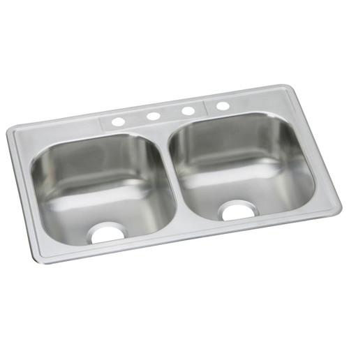 ELKAY  DSEW1023322MR2 Dayton Stainless Steel 33" x 22" x 8-1/16", MR2-Hole Equal Double Bowl Drop-in Sink (10 Pack)