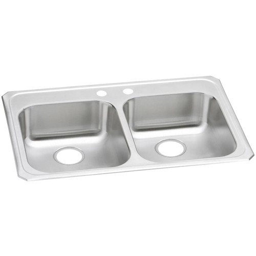 Elkay Celebrity Stainless Steel 33" x 21-1/4" x 5-3/8", 2-Hole Equal Double Bowl Drop-in Sink - GECR33212
