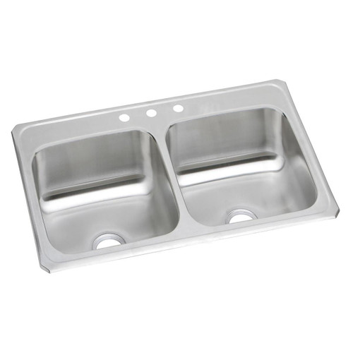 Elkay Celebrity Stainless Steel 33" x 21-1/4" x 6-7/8", 3-Hole Equal Double Bowl Drop-in Sink - CR33213