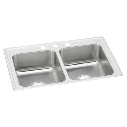 Elkay Celebrity Stainless Steel 33" x 21-1/4" x 7-1/2", 3-Hole Equal Double Bowl Drop-in Sink - PSR33213