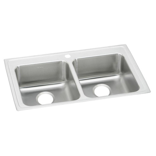Elkay Lustertone Classic Stainless Steel 33" x 19-1/2" x 5-1/2", 1-Hole Equal Double Bowl Drop-in ADA Sink - LRAD3319551