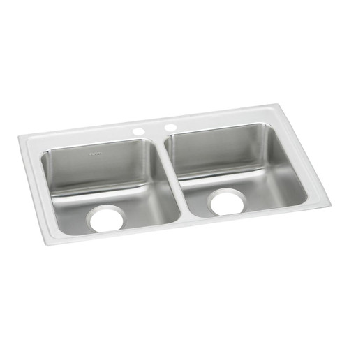 Elkay Lustertone Classic Stainless Steel 33" x 19-1/2" x 5-1/2", 2-Hole Equal Double Bowl Drop-in ADA Sink - LRAD3319552