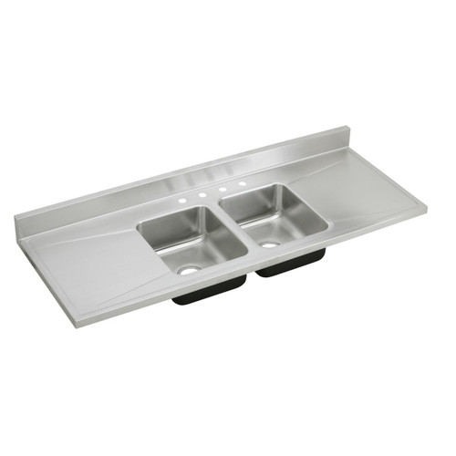 Elkay Lustertone Classic Stainless Steel 66" x 25" x 7-1/2", 0-Hole Equal Double Bowl Sink Top with Drainboard - D66290