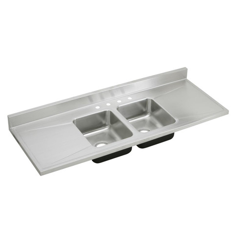ELKAY  D66294 Lustertone Classic Stainless Steel 66" x 25" x 7-1/2", 4-Hole Equal Double Bowl Sink Top with Drainboard