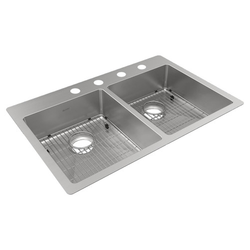 Elkay Crosstown 18 Gauge Stainless Steel 33" x 22" x 6", 4-Hole Equal Double Bowl Undermount or Drop-in ADA Sink Kit - ECTSRAD33226TBG4