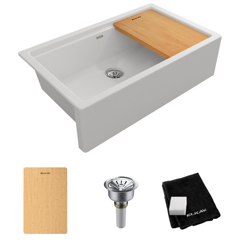 ELKAY ELXUFP362010RT0 Quartz Luxe 35-7/8 x 21-9/16 x 9 Single Bowl 10" Apron Farmhouse Workstation Sink with Perfect Drain, Ricotta