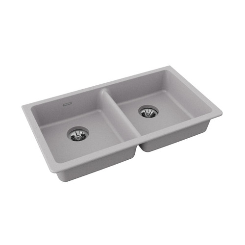Elkay Quartz Classic 33" x 18-1/2" x 5-1/2", Double Bowl Undermount ADA Sink with Perfect Drain, Greystone - ELGUAD3319PDGS0