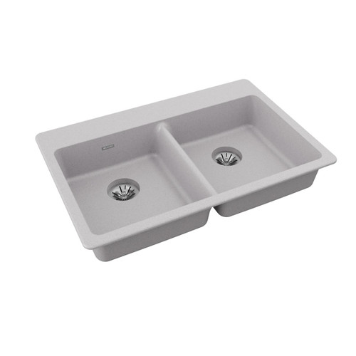 Elkay Quartz Classic 33" x 22" x 5-1/2", Double Bowl Drop-in ADA Sink with Perfect Drain, Greystone - ELGAD3322PDGS0