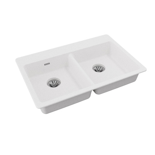 Elkay Quartz Classic 33" x 22" x 5-1/2", Double Bowl Drop-in ADA Sink with Perfect Drain, White - ELGAD3322PDWH0