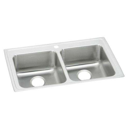 Elkay Lustertone Classic Stainless Steel 33" x 19-1/2" x 6-1/2", 1-Hole Equal Double Bowl Drop-in ADA Sink - LRAD3319651