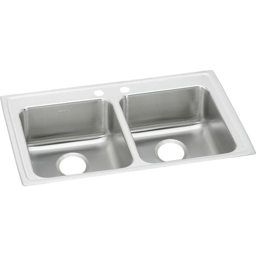 Elkay Lustertone Classic Stainless Steel 33" x 19-1/2" x 6-1/2", 2-Hole Equal Double Bowl Drop-in ADA Sink - LRAD3319652