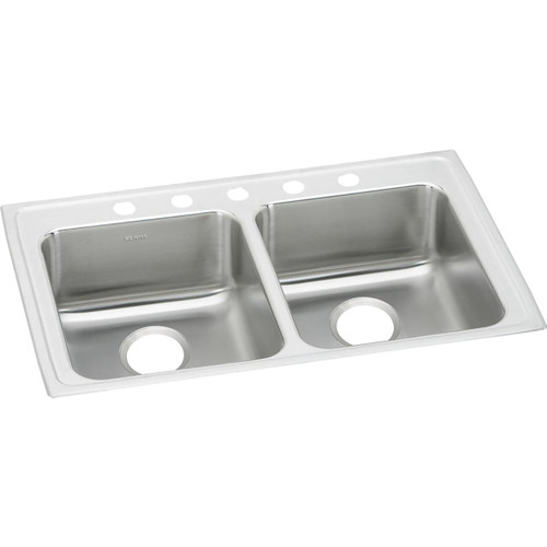ELKAY  LRAD3319655 Lustertone Classic Stainless Steel 33" x 19-1/2" x 6-1/2", 5-Hole Equal Double Bowl Drop-in ADA Sink