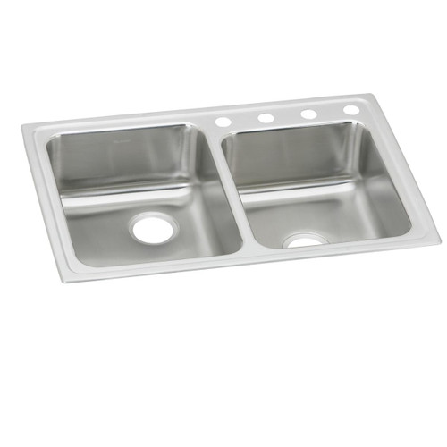 Elkay Lustertone Classic Stainless Steel 33" x 22" x 6-1/2", Offset 4-Hole Double Bowl Drop-in ADA Sink - LRAD250654
