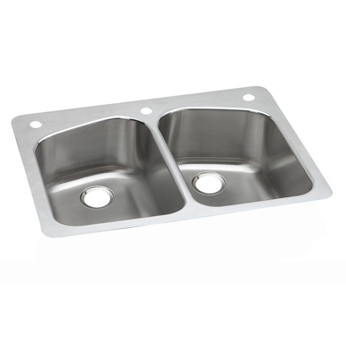 ELKAY  DPXSR233220 Dayton Stainless Steel 33" x 22" x 8", Equal Double Bowl Undermount or Drop-in Sink