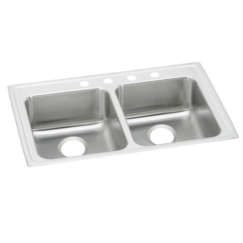 ELKAY  LRAD332155MR2 Lustertone Classic Stainless Steel 33" x 21-1/4" x 5-1/2", MR2-Hole Equal Double Bowl Drop-in ADA Sink