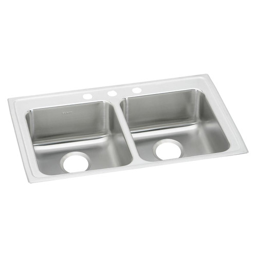Elkay Lustertone Classic Stainless Steel 33" x 21-1/4" x 6", 3-Hole Equal Double Bowl Drop-in ADA Sink - LRAD3321603