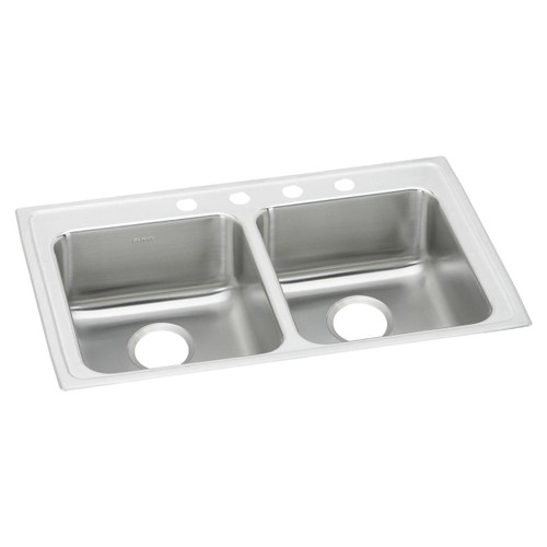 ELKAY  LRAD3321604 Lustertone Classic Stainless Steel 33" x 21-1/4" x 6", 4-Hole Equal Double Bowl Drop-in ADA Sink