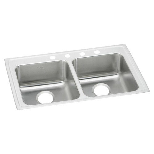 Elkay Lustertone Classic Stainless Steel 33" x 21-1/4" x 6", 4-Hole Equal Double Bowl Drop-in ADA Sink - LRAD3321604