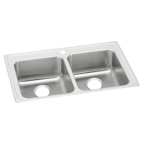 Elkay Lustertone Classic Stainless Steel 33" x 21-1/4" x 6-1/2", 1-Hole Equal Double Bowl Drop-in ADA Sink - LRAD3321651