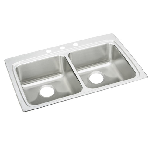 ELKAY  LRAD3322501 Lustertone Classic Stainless Steel 33" x 22" x 5", 1-Hole Equal Double Bowl Drop-in ADA Sink