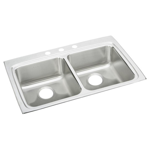 Elkay Lustertone Classic Stainless Steel 33" x 22" x 6", 3-Hole Equal Double Bowl Drop-in ADA Sink - LRAD3322603