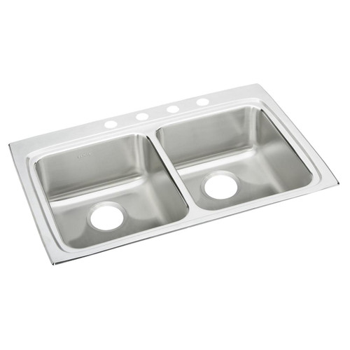 ELKAY  LRAD3322604 Lustertone Classic Stainless Steel 33" x 22" x 6", 4-Hole Equal Double Bowl Drop-in ADA Sink