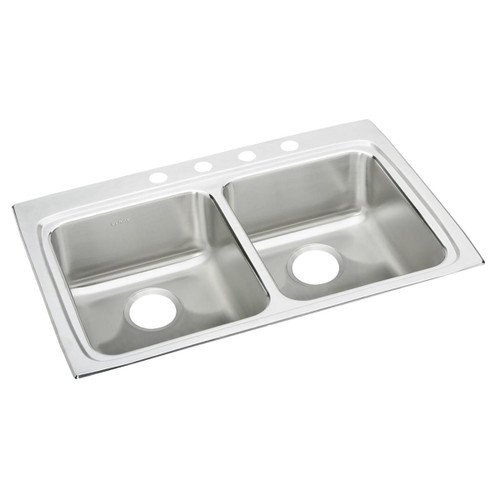 Elkay Lustertone Classic Stainless Steel 33" x 22" x 6", 4-Hole Equal Double Bowl Drop-in ADA Sink - LRAD3322604