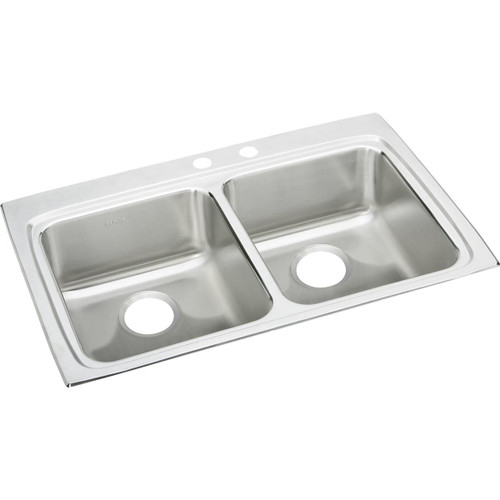 ELKAY LRAD332260MR2 Lustertone Classic Stainless Steel 33" x 22" x 6", MR2-Hole Equal Double Bowl Drop-in ADA Sink