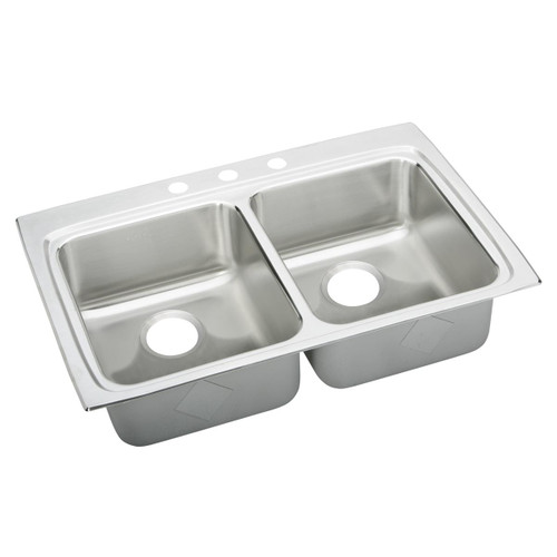 ELKAY  LRADQ3322554 Lustertone Classic Stainless Steel 33" x 22" x 5-1/2", 4-Hole Equal Double Bowl Drop-in ADA Sink with Quick-clip