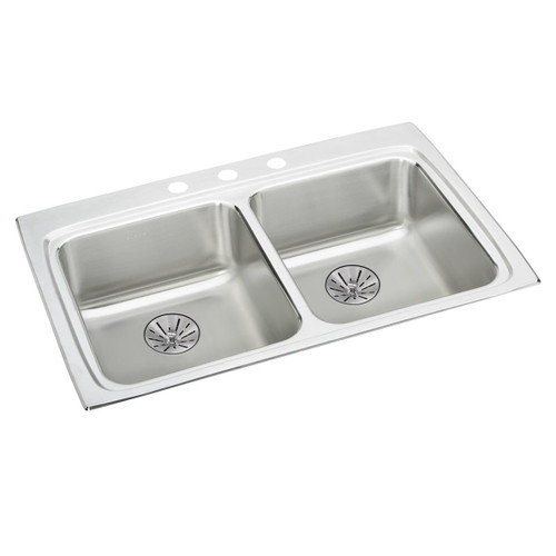 Elkay Lustertone Classic Stainless Steel 33" x 22" x 6-1/2", 1-Hole Equal Double Bowl Drop-in ADA Sink with Perfect Drain - LRAD332265PD1