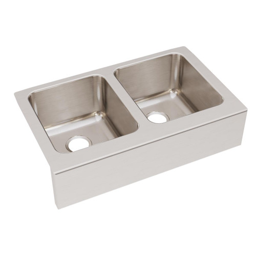 Elkay Lustertone Classic Stainless Steel 33" x 20-1/2" x 10", Equal 0-Hole Double Bowl Farmhouse Sink - ELUHF332010