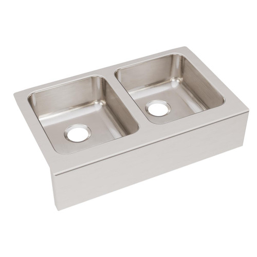 Elkay Lustertone Classic Stainless Steel 33" x 20-1/2" x 7-7/8", Equal 0-Hole Double Bowl Farmhouse Sink - ELUHF3320
