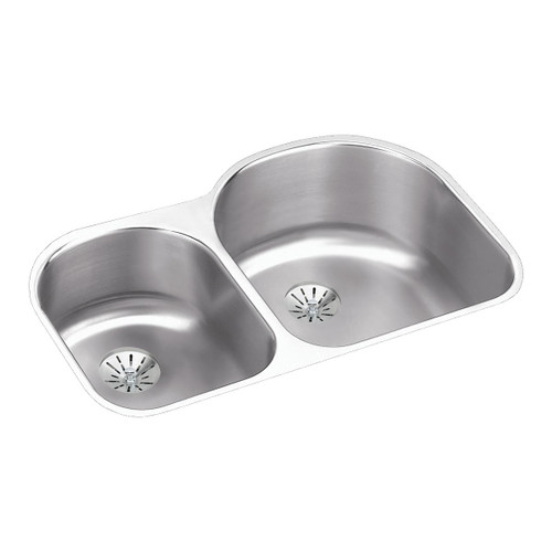 Elkay Lustertone Classic Stainless Steel 31-1/4" x 20" x 10", Offset 40/60 Double Undermount Sink w/Perfect Drain - ELUH311910LPD
