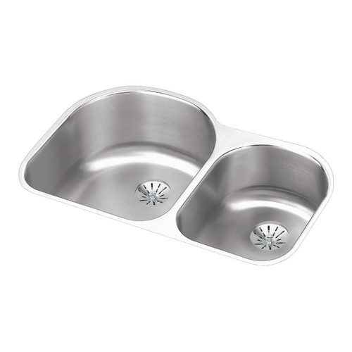 Elkay Lustertone Classic Stainless Steel 31-1/4" x 20" x 10", Offset 60/40 Double Undermount Sink w/Perfect Drain - ELUH311910RPD