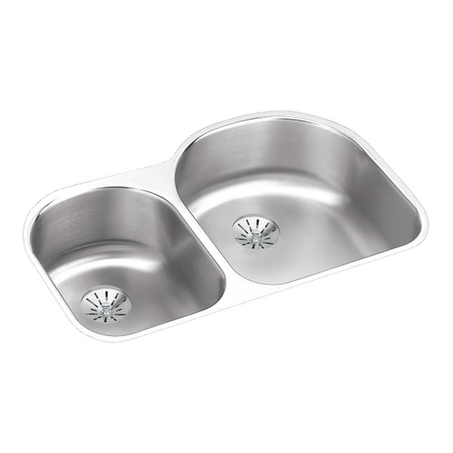 Elkay Lustertone Classic Stainless Steel 31-1/4" x 20" x 7-1/2", Offset 40/60 Double Undermount Sink w/Perfect Drain - ELUH3119LPD