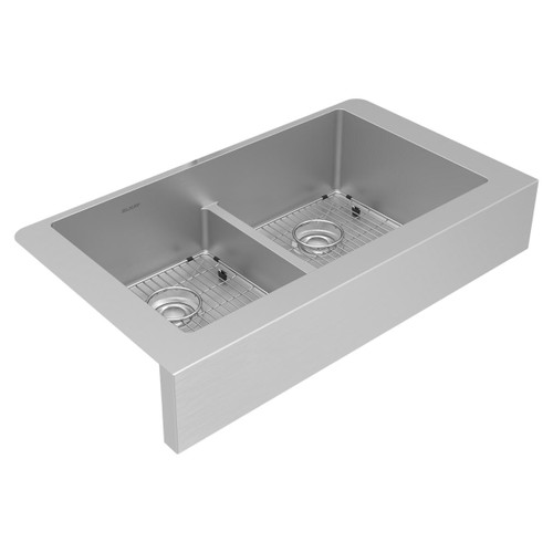Elkay Crosstown 18 Gauge Stainless Steel 35-7/8" x 20-1/4" x 9", Equal Double Bowl Farmhouse Sink Kit with Aqua Divide - ECTRUFA32179C
