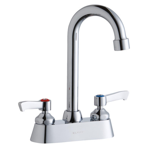 ELKAY  LK406GN04L2 4" Centerset with Exposed Deck Faucet with 4" Gooseneck Spout 2" Lever Handles -Chrome