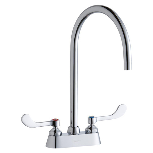 Elkay 4" Centerset with Exposed Deck Laminar Flow Faucet with 8" Gooseneck Spout 4" Wristblade Handles -Chrome - LK406LGN08T4