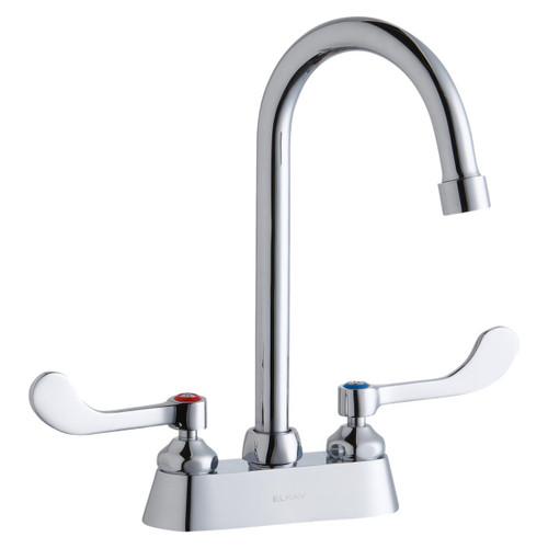 Elkay 4" Centerset with Exposed Deck Faucet with 5" Gooseneck Spout 4" Wristblade Handles -Chrome - LK406GN05T4