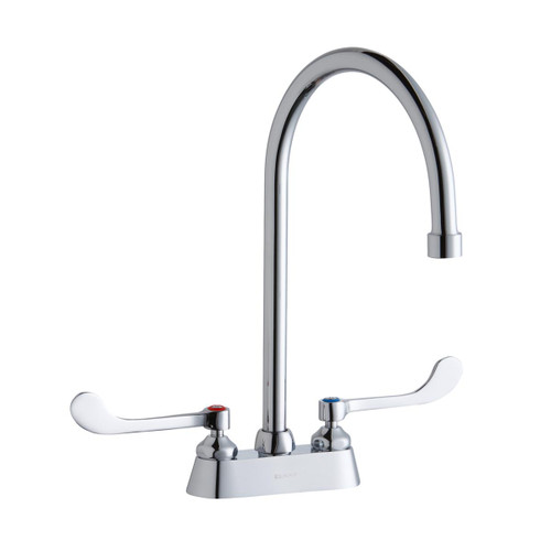 Elkay 4" Centerset with Exposed Deck Faucet with 8" Gooseneck Spout 6" Wristblade Handles -Chrome - LK406GN08T6