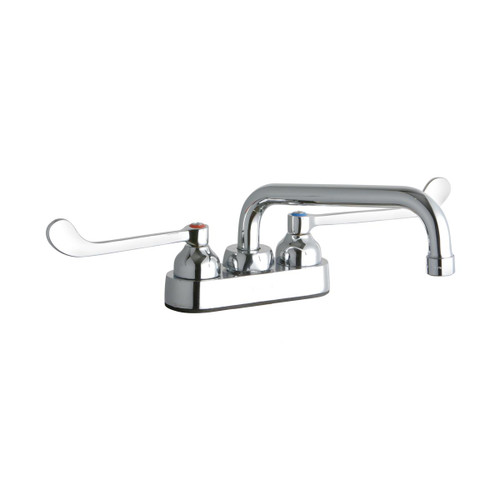 ELKAY  LK406TS08T6 4" Centerset with Exposed Deck Faucet with 8" Tube Spout 6" Wristblade Handles -Chrome