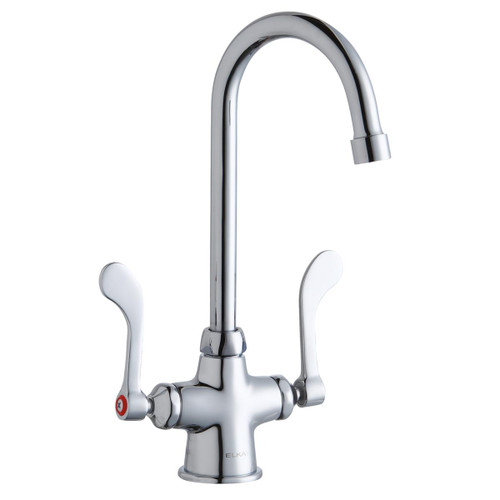 Elkay Single Hole with Concealed Deck Faucet with 5" Gooseneck Spout 4" Wristblade Handles -Chrome - LK500GN05T4