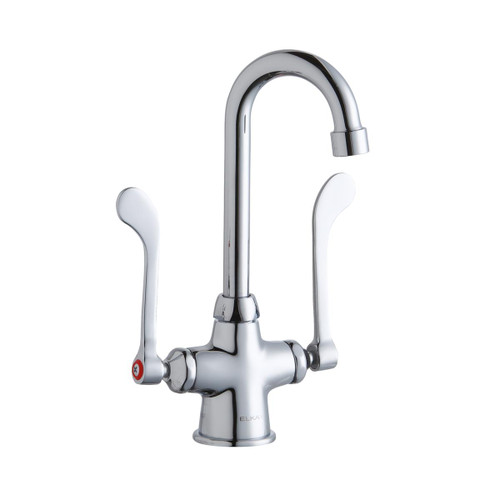 Elkay Single Hole with Concealed Deck Faucet with 4" Gooseneck Spout 6" Wristblade Handles -Chrome - LK500GN04T6