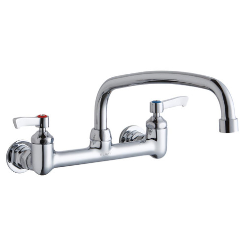 Elkay Foodservice 8" Centerset Wall Mount Faucet with 12" Arc Tube Spout 2" Lever Handles 1/2in Offset Inlets -Chrome - LK940AT12L2H