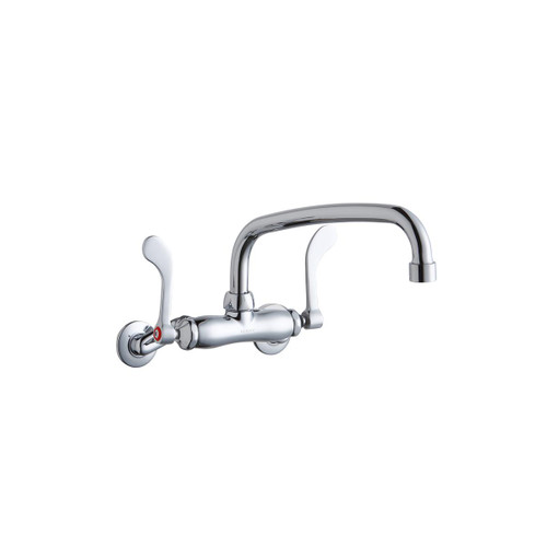 ELKAY  LK945AT10T4T Foodservice 3-8" Adjustable Centers Wall Mount Faucet w/10" Arc Tube Spout 4" Wristblade Handles 2in Inlet